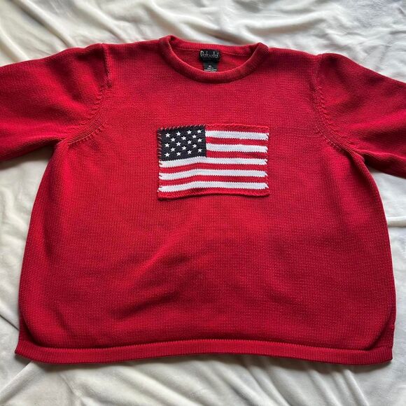 Vintage 90s/Y2K women's Rafaella red vintage American flag knit sweater USA - Picture 2 of 8